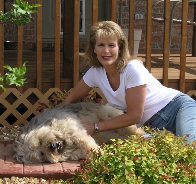 Submitted by Debbie:  "Debbie and rescue dog, Zoe (smiling), in Springfield, MO"