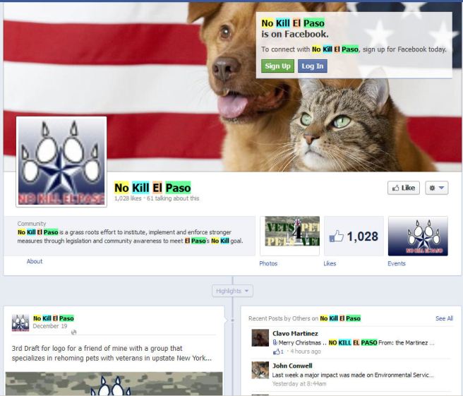 Screengrab of a cached version of the now deleted No Kill El Paso page on Facebook.