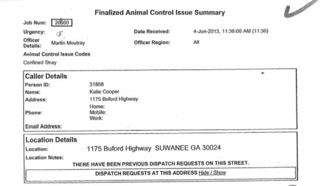 Portion of animal records from the Gwinnett Co pound in Georgia.