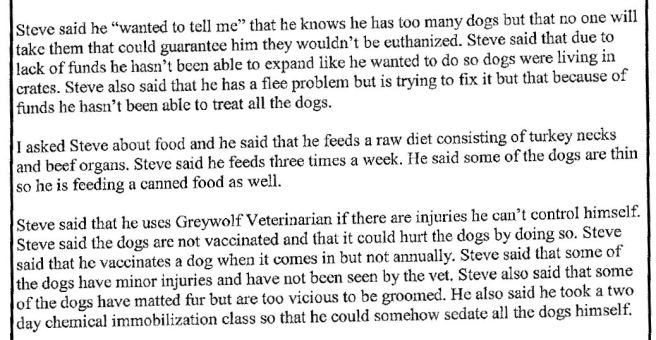 Portion of the typed report from the Forks PD, November 2012