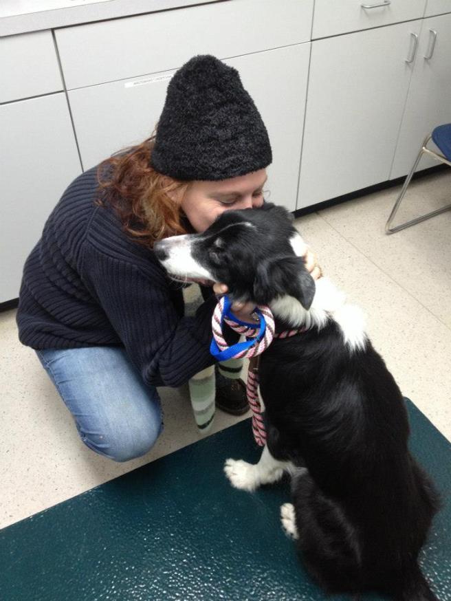 Ten year old Billy Boy and rescuer, Lorie Beville, in emergency clinic.  Memphis, TN.  - Ona