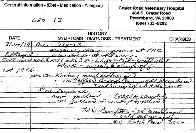 Portion of records from Petersburg pound for dog #680-13