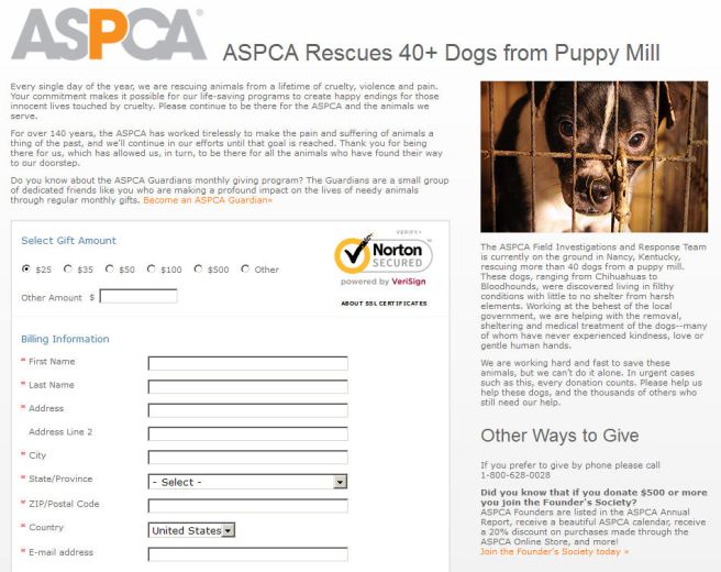 Screengrab from the ASPCA website