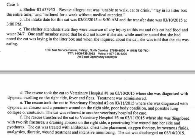 Portion of warning letter from the state of NC to the Columbus pound.